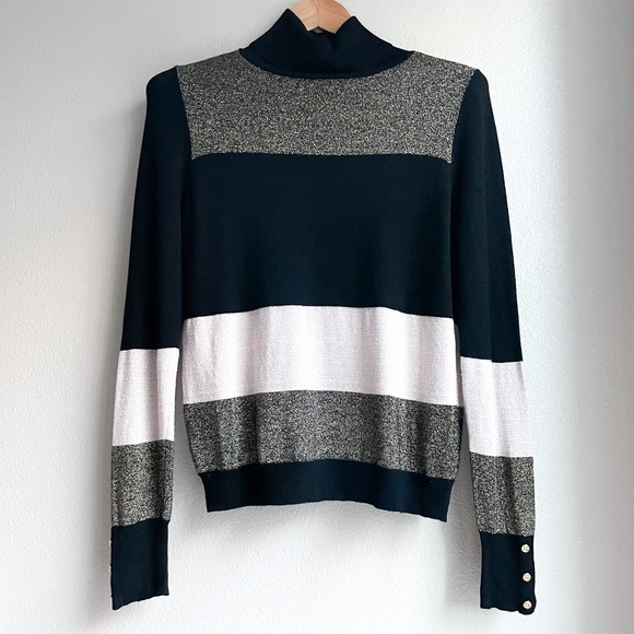 Ann Taylor - Turtleneck Sweater Holiday Sparkle Colorblock - Picture 1 of 7